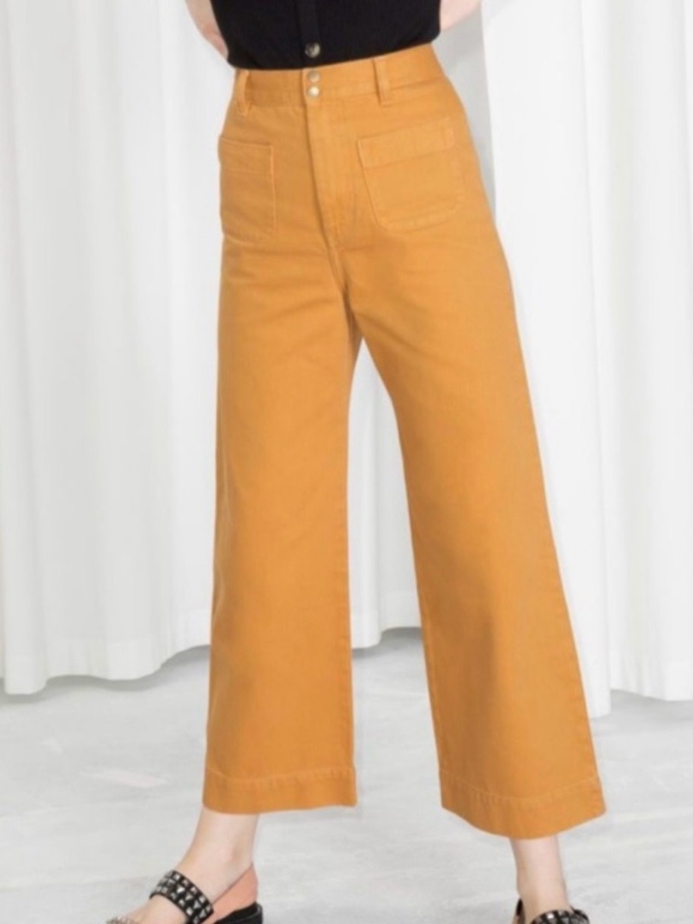 & Other Stories Mustard Yellow Wide Leg Cropped Jeans High Waist LA Atelier Sz 2